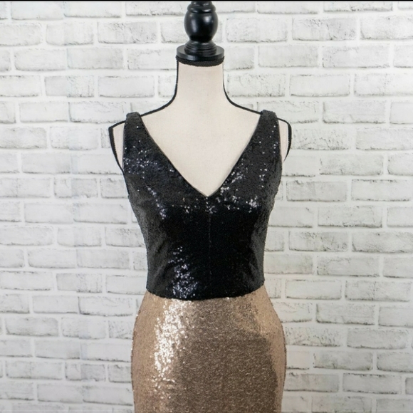 NWT RALPH LAUREN SEQUIN GOLD/BLACK GOWN SIZE 10 - Picture 2 of 5